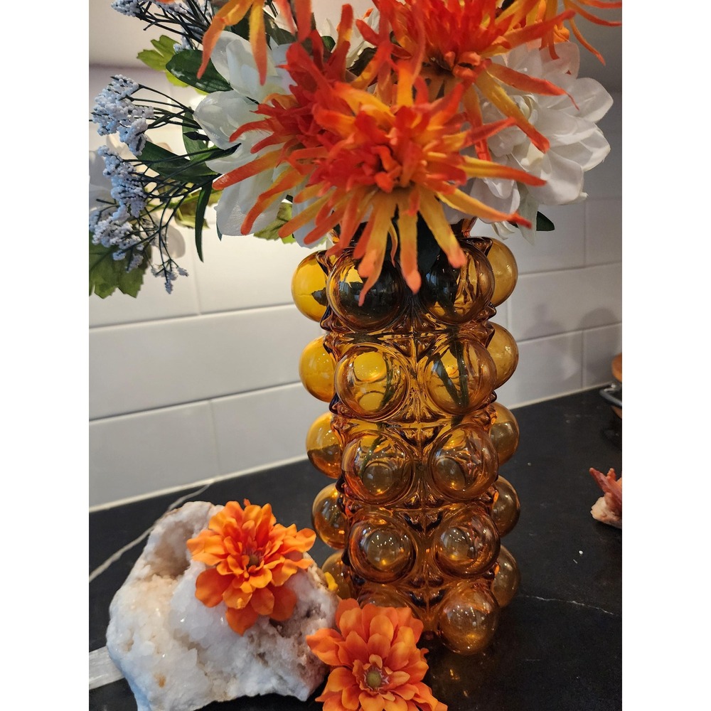 Vintage Nemo 1972 Amber Bubble Glass Vase Italian Empoli Art Glass 11.5in